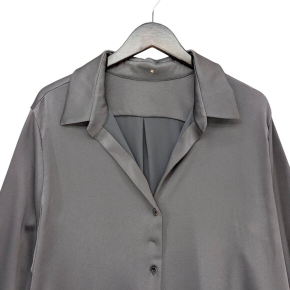 RTW Charleston Satin Blouse Womens Pewter Grey Long Sleeve Button Front Size XXL - Picture 3 of 10